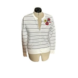 LOFT embroidered striped light cardigan, size M